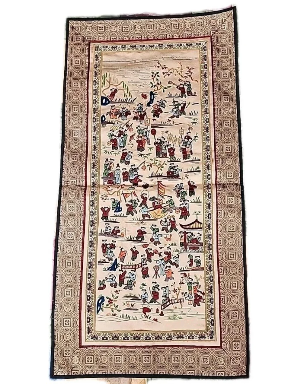 China Silk Embroidery 'Hundred Children (Baizi)' Wall Panel Tapestry 25.5
